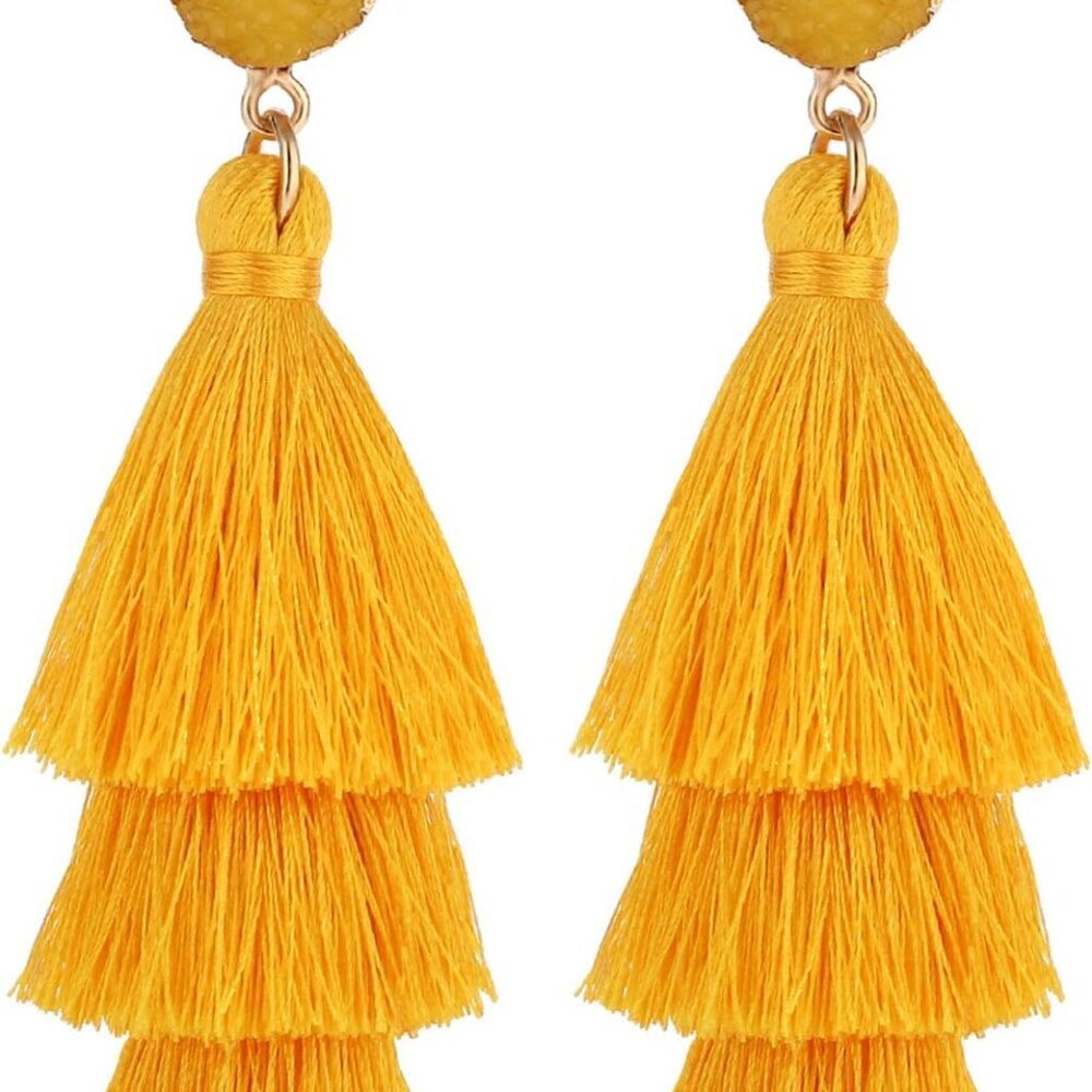 Tassel Earrings Layered Tiered Linear Drop Fashion Trending Earrings